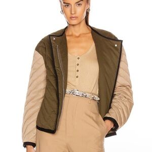FRAME Olive and Tan Quilted Colorblock Jacket